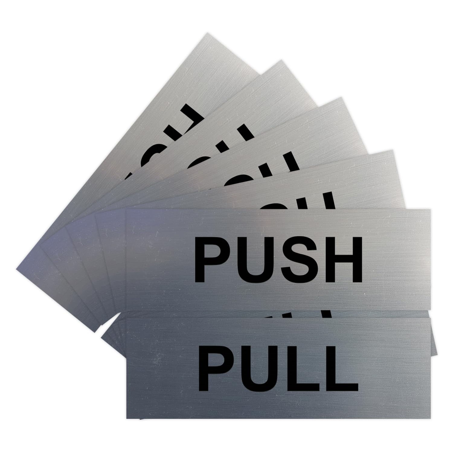 Basic PUSH and PULL Horizontal Door Sign w/Adhesive (Small 1" x 3") Brushed Silver - 5 Sets
