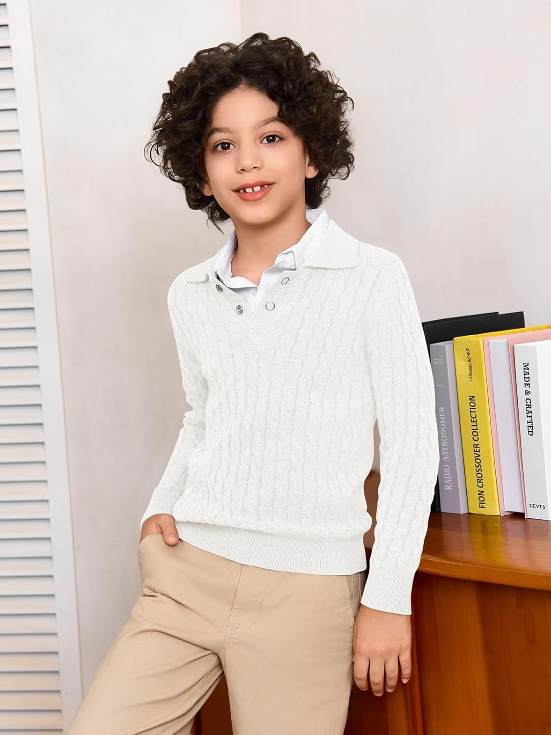 Haloumoning Boys Cable Knit Polo Shirt Kids Long Sleeve Sweater Fall Fashion Clothes 5-14 Years - Image 3