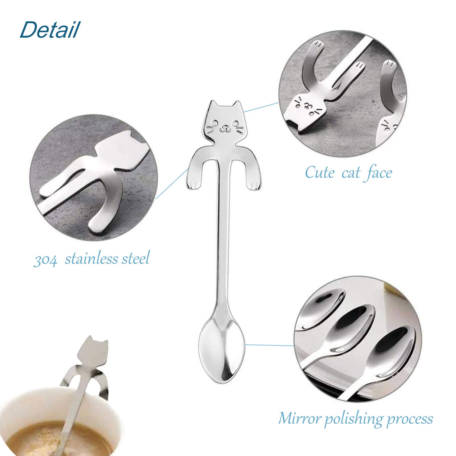 4 Pezzi Cucchiaino da Caffè Gatto, Cucchiaio da Dessert in Acciaio Inossidabile Cucchiaio da Tè Cucchiaio da caffè Artiglio di Gatto per Caffè, Dessert, Bibite, Miscelazione (Argento