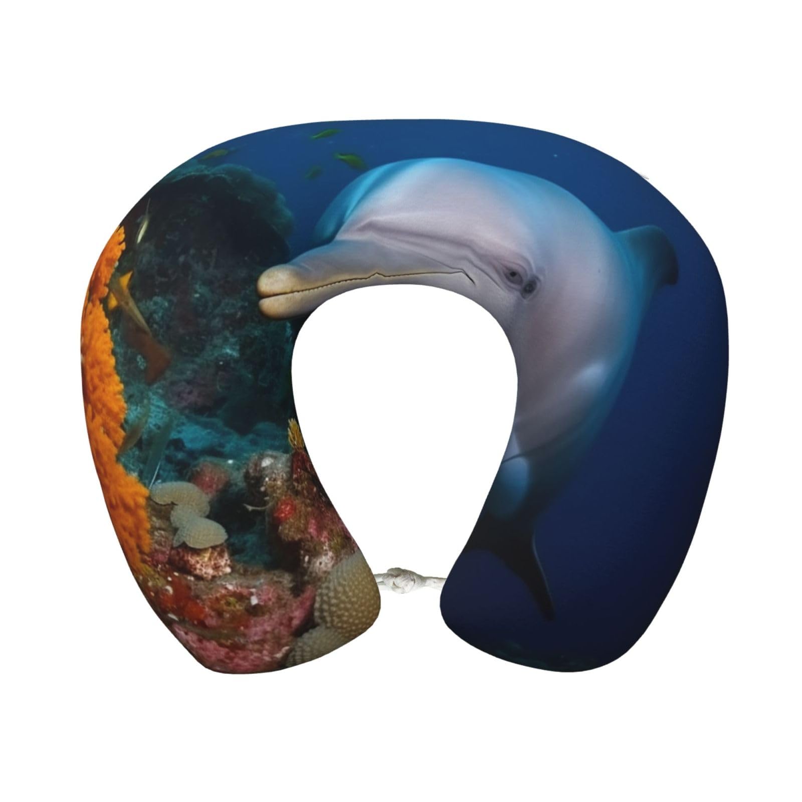 peiyeety Dolphin On Coral Travel Pillow Memory Foam - Comfortable U Shape Neck Pillows for Sleeping, Neck and Head Support Portable Airplane Pillow Adjustable Flight Pillow, Washable Cover