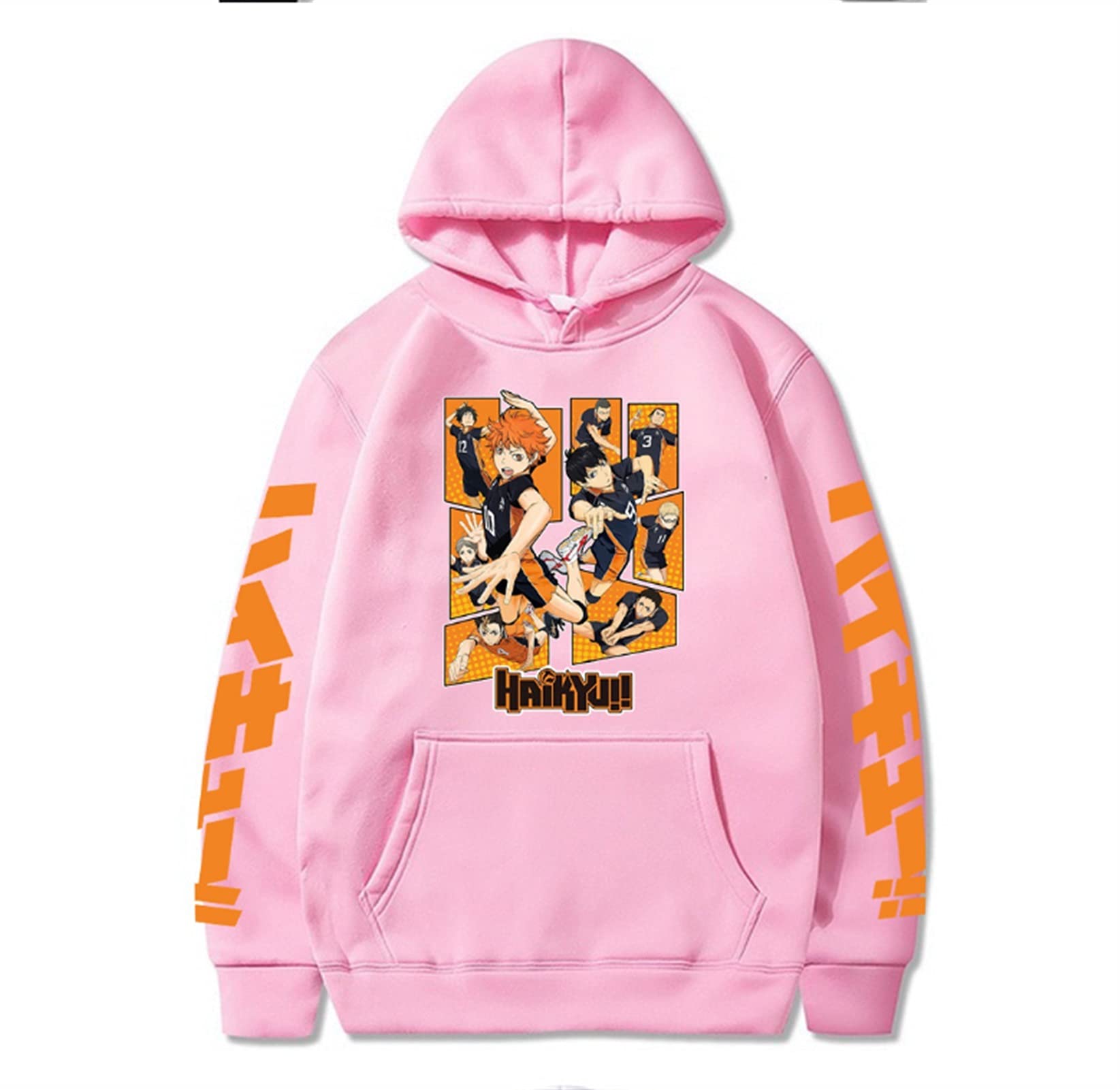 WANGUWANGU Japan Anime Haikyuu Cosplay Hoodie Women Men Harajuku Sweatshirt  Karasuno High School Pullover Hooded Jacket Sportswear (Color Pink2,