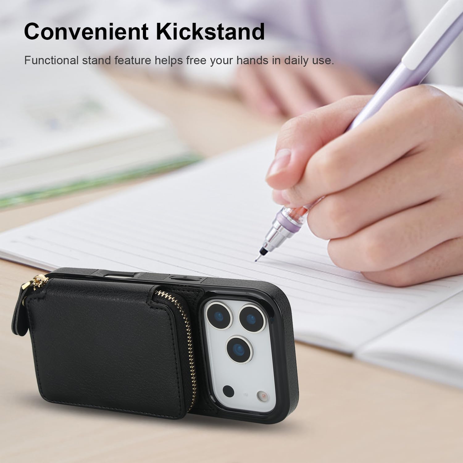 Bocasal Crossbody Wallet Case for iPhone 17 Pro, RFID Blocking Leather Purse Case with Card Holder, Protective Handbag Flip Cover with Zipper Wrist Strap Lanyard for Women 5G 6.3 Inch (Black)
