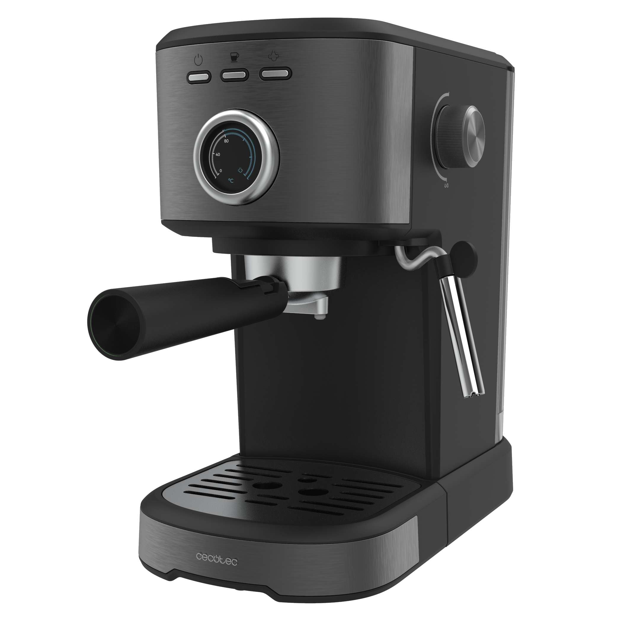 Cecotec macchine per caffè espresso Power Espresso 20 Pecan Steel. Caffettiera espressa digitale, con 20 bar e vapore orientabile.