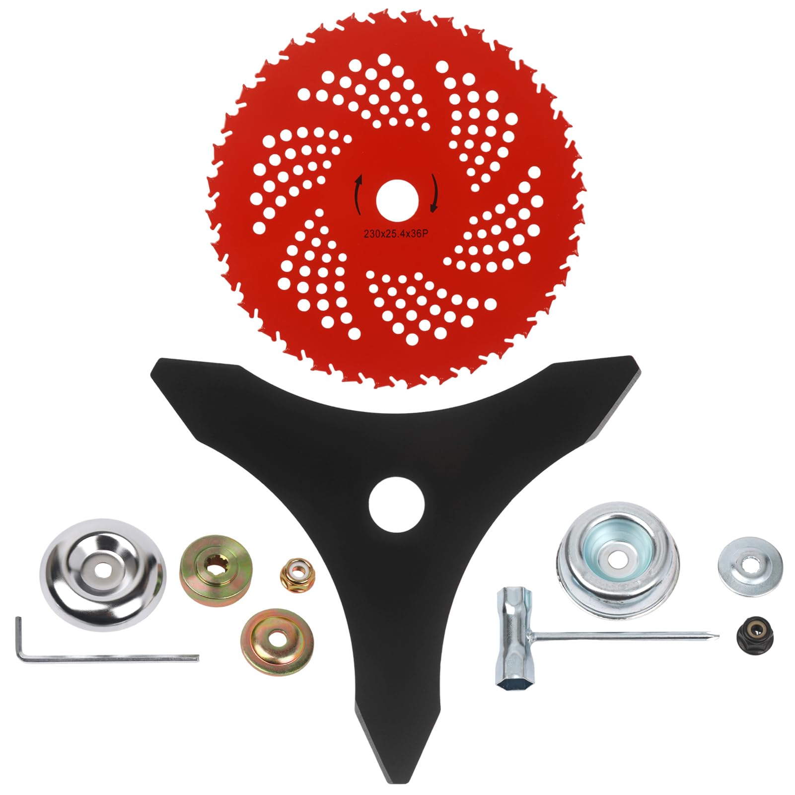 9" x 36 Teeth Carbide Tipped Blades & 10" x 3 Teeth Carbon Steel Brush Cutter Blades with Universal Adapter Kit for Brush Cutter, Trimmer, Weed Eater, Compatible with Stihl, Husqvarna, Ego