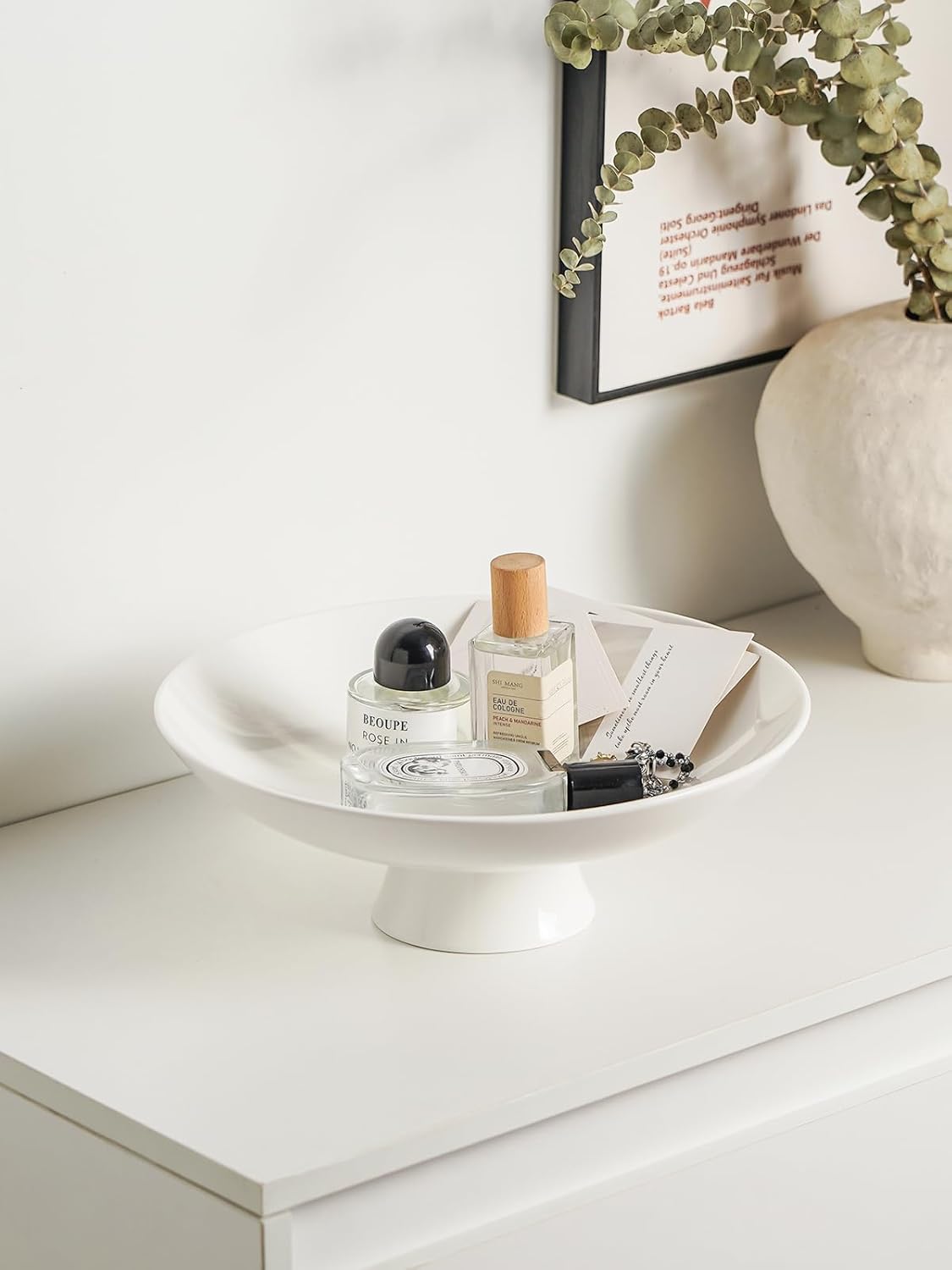 Kanwone Large Fruit Bowl for Kitchen Counter - Decorative Bowls for Home Décor - Ceramic Fruit Bowl, Pedestal Bowl - Modern Key Bowl for Entryway Table - 11.5 Inches, White - Image 5