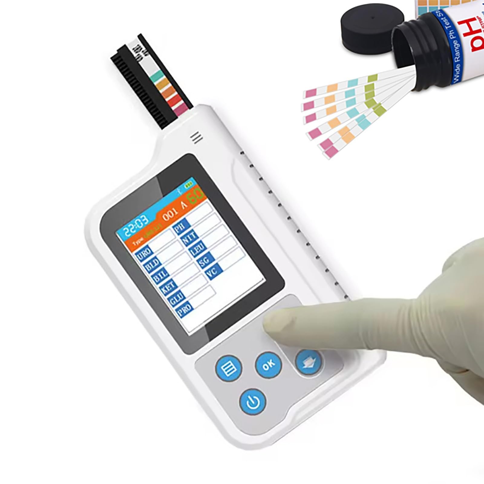 Kit de analizador de orina digital con 100 tiras de prueba, 500 almacenamiento de datos, LCD de 2.4 pulgadas, probador de orina inteligente recargable para monitoreo de salud en el hogar