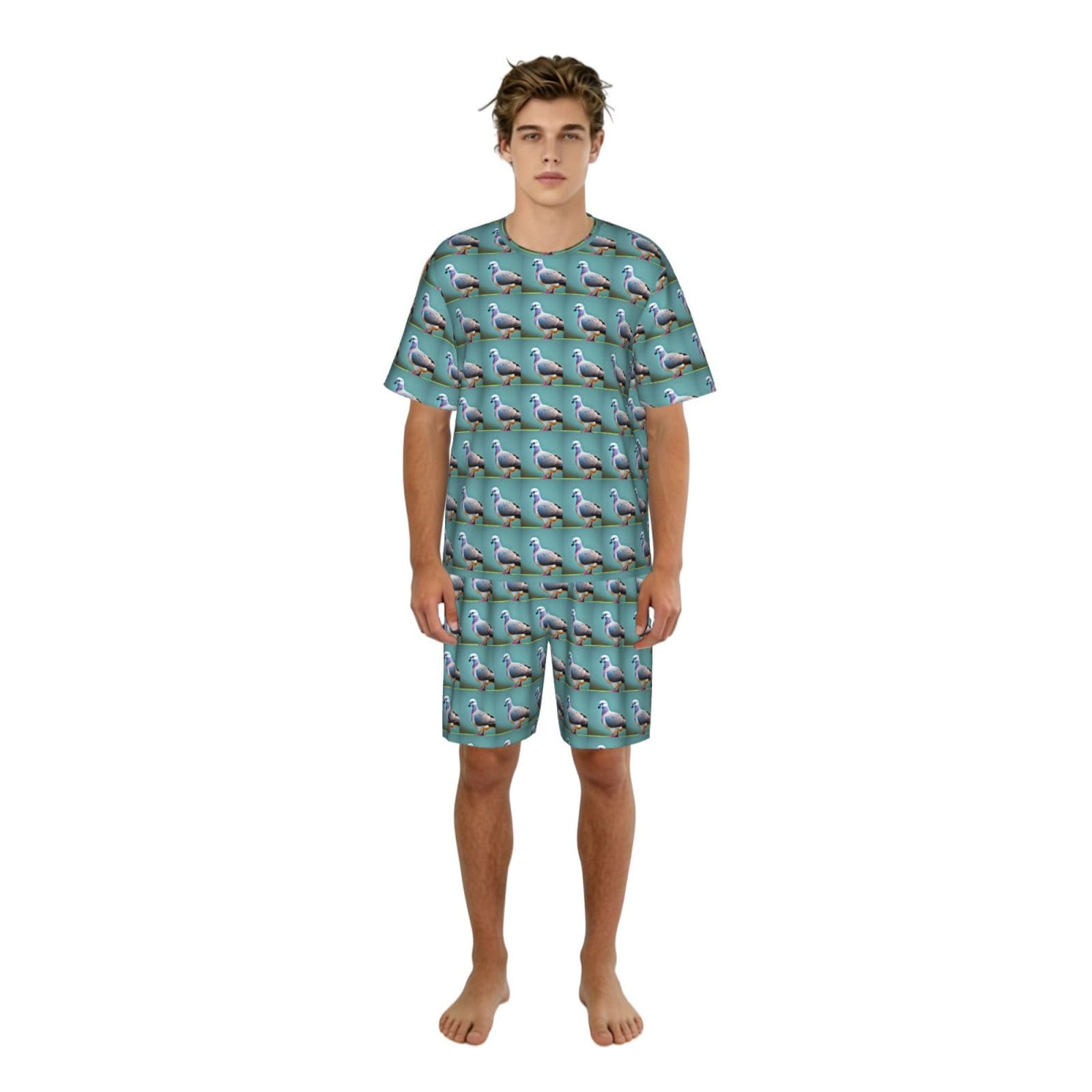 Pijama de hombre de dos piezas con camiseta de paloma y pantalones cortos 8
