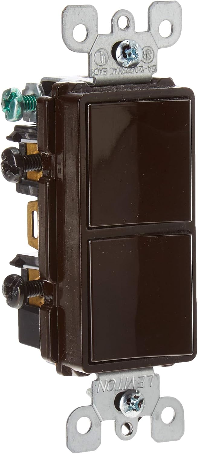 Leviton 5634 15 Amp, 120/277 Volt, Decora Single-Pole, Single-Pole AC Combination Switch, Commercial Grade, Grounding, Brown