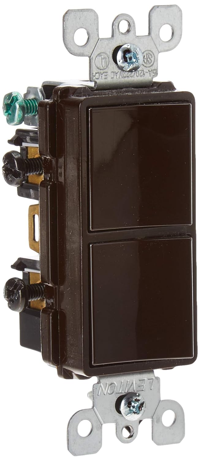 Leviton 15 Amp, 120/277 Volt, Decora Single-Pole, AC Combination Switch, Commercial Grade, Grounding, 5634, Brown