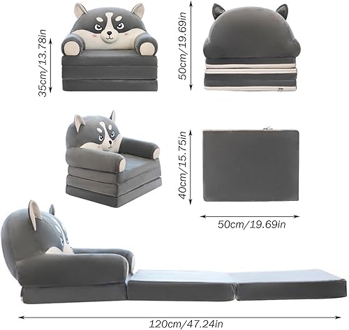 Miniatura 5 de Sofá infantil Sillones plegables de dibujos animados de 3 capas con forma de perro de relleno de algodón para niños pequeños, plegable, desmontable,