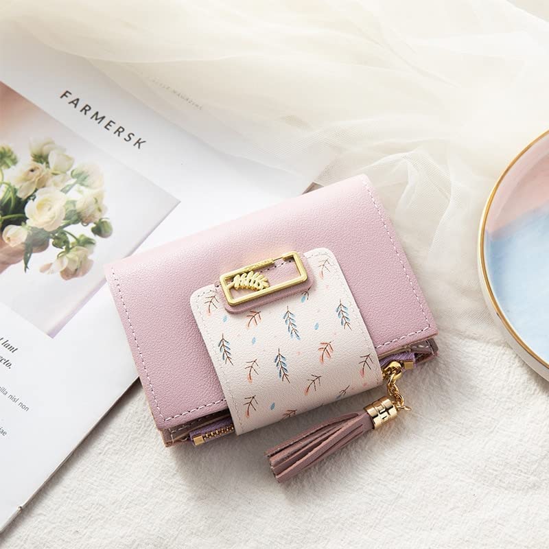 Leather Wallet Women's Pu Leather Wallet Short Mini Fringe Zipper Purse Clutch for Girls Slim Coin Pocket Large Capacity Card Holder Large Capacity (Bk,9.7x11.6cm) 5