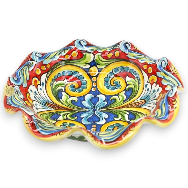 Céramique Caltagirone baroque : centre de table festonné fait main en Italie MD2 de 30cm