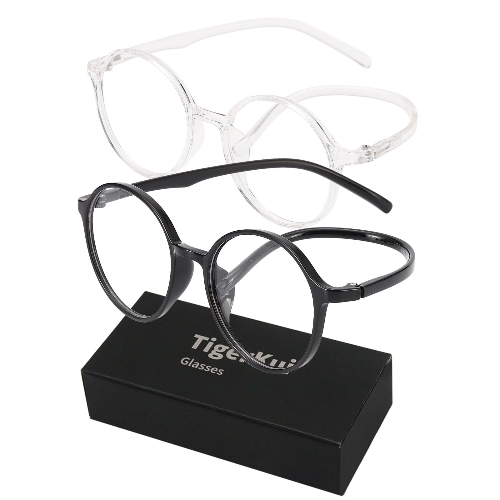 Round Blue Light Glasses for Men and Women - Computer Glasses for Eye Strain - W. Anti-glare Coating - TR90 Frame – 2 Pack