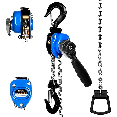 Mini Chain Hoist 1/4 ton 550Lbs Capacity 5ft Lift Manual Lever Chain Hoist Alloy Steel G80 Chain 2 Heavy Duty Hooks, for Garages Warehouse Automotive Machinery