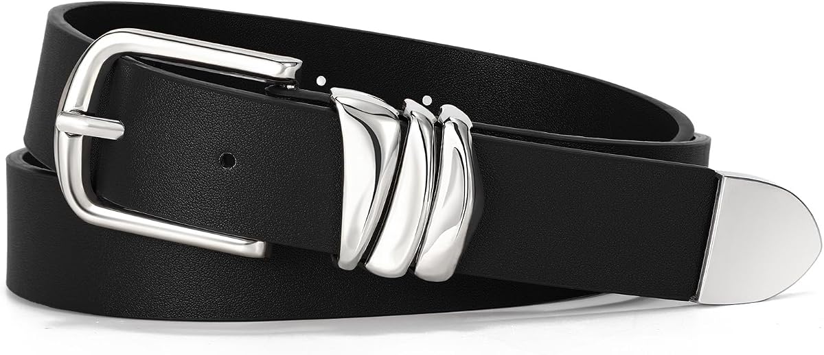 Women's Belt for Jeans Dress Leather Belt for Women Fashion Waist Ladies Belt with Silver Buckle