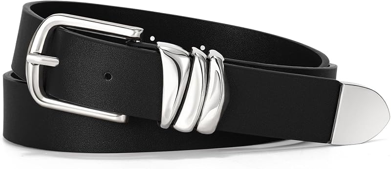 Women's Belt for Jeans Dress Leather Belt for Women Fashion Waist Ladies Belt with Silver Buckle