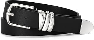 Women's Belt for Jeans Dress Leather Belt for Women Fashion Waist Ladies Belt with Silver Buckle