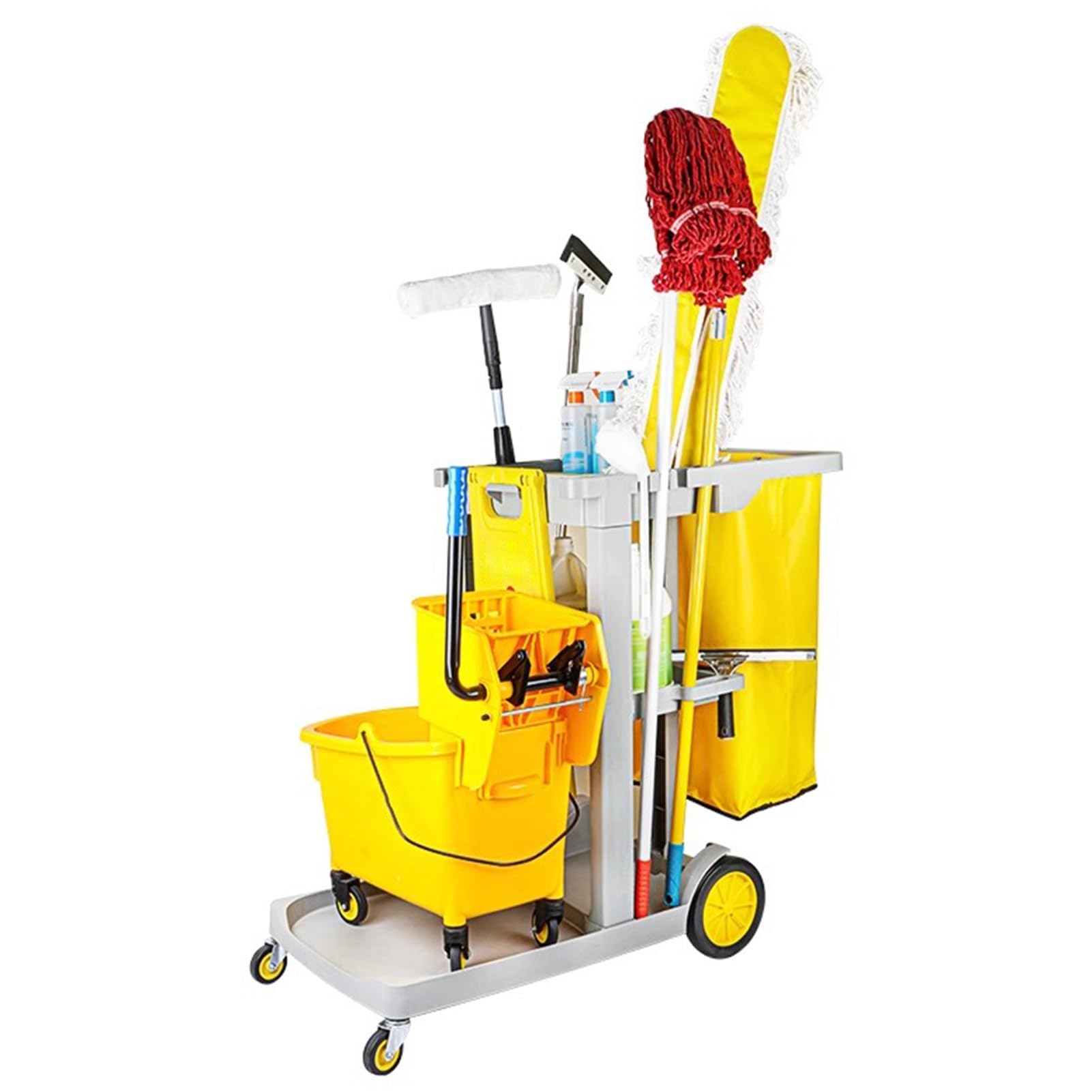 Reinigungswagen Stand Steady 3-Regal-Universal-Schiebewagen, Reinigungswagen mit Rädern, Max. Belastung 330 Pfund, abnehmbar(Gray-)