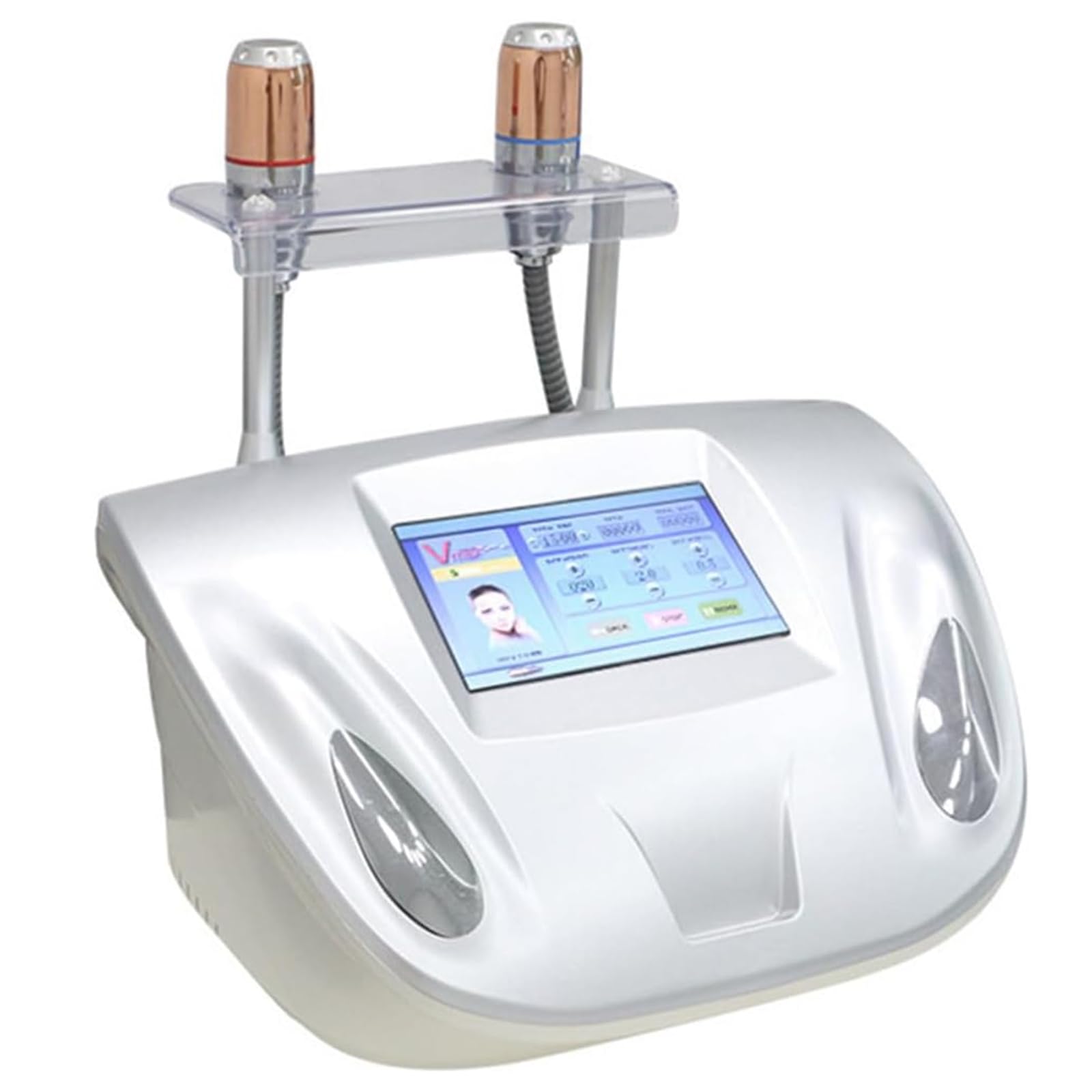 Macchina per la Bellezza del Viso Portatile, Dispositivo Lifting Facciale Multifunzione con 2 Manici, Touch Screen, Regolazione Intensità Multilivello per Rassodamento Pelle e Antirughe