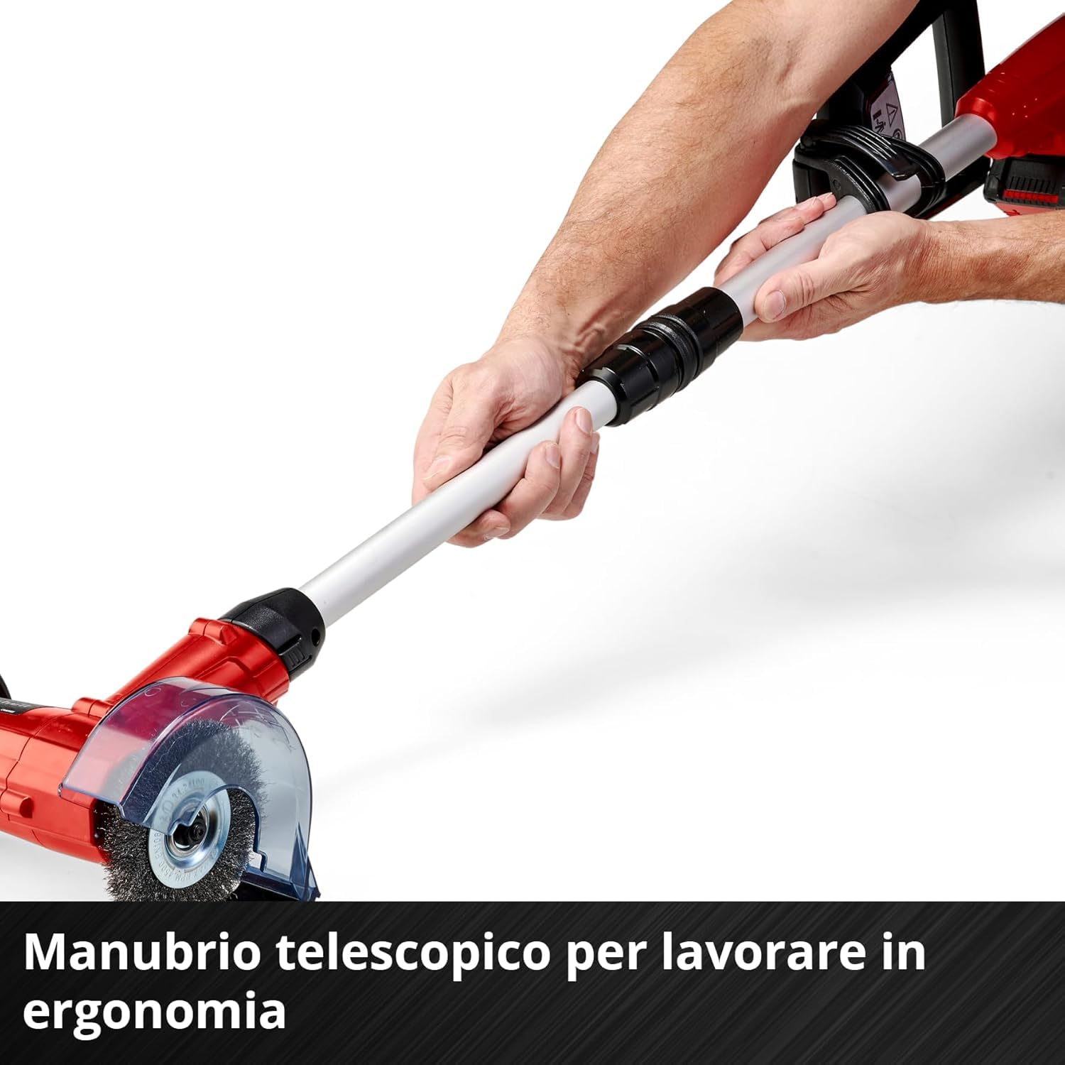 Einhell Pulisci fughe a batteria GC-CC 18 Li - Solo Power X-Change (18V, Velocità giri 1200 /min, manico telescopico, incl. 1 spazzola nylon e 1 in acciaio, senza batteria e caricabatteria)