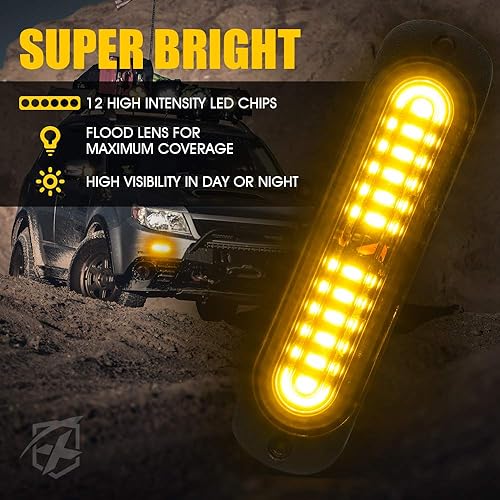 Miniatura 3 de Xprite Kit de luces estroboscópicas LED ámbar para montaje en superficie, parrilla de parrilla lateral, luz intermitente de advertencia de