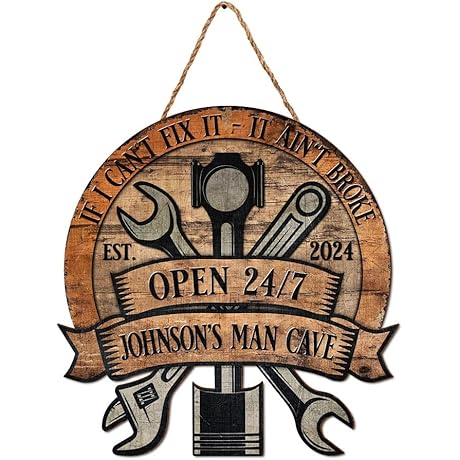 V Vibepy Personalized Man Cave Sign, Gifts for Mencave, 12" two-sided Wood Sign