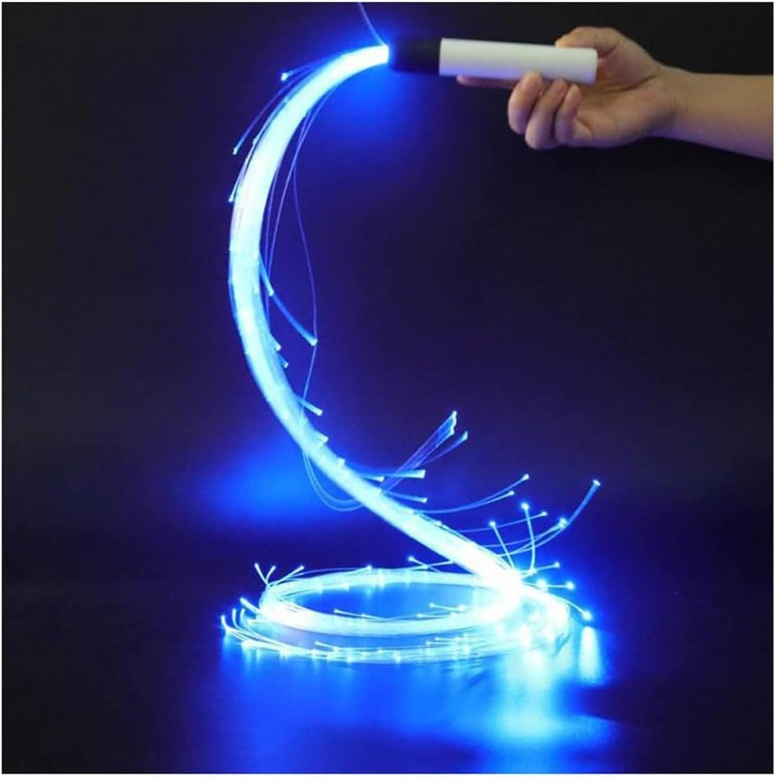 ELzEy Frusta in Fibra Ottica, Flusso di Frusta a LED, Frusta in Fibra Ottica for Feste, 4 modalità Girevole a 360° for Balli, Feste, spettacoli di luci