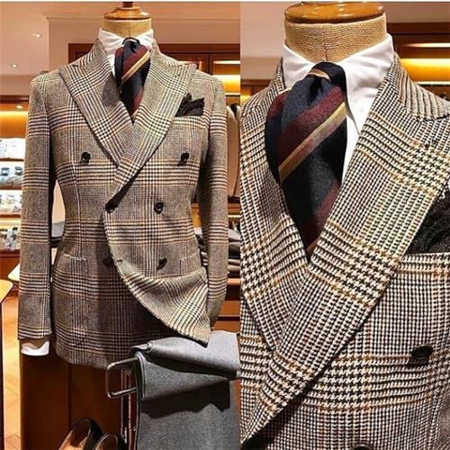 Men's Houndstooth Suit Jacket Double Breasted Blazer Formal Wedding Christmas Tuxedos Coat2