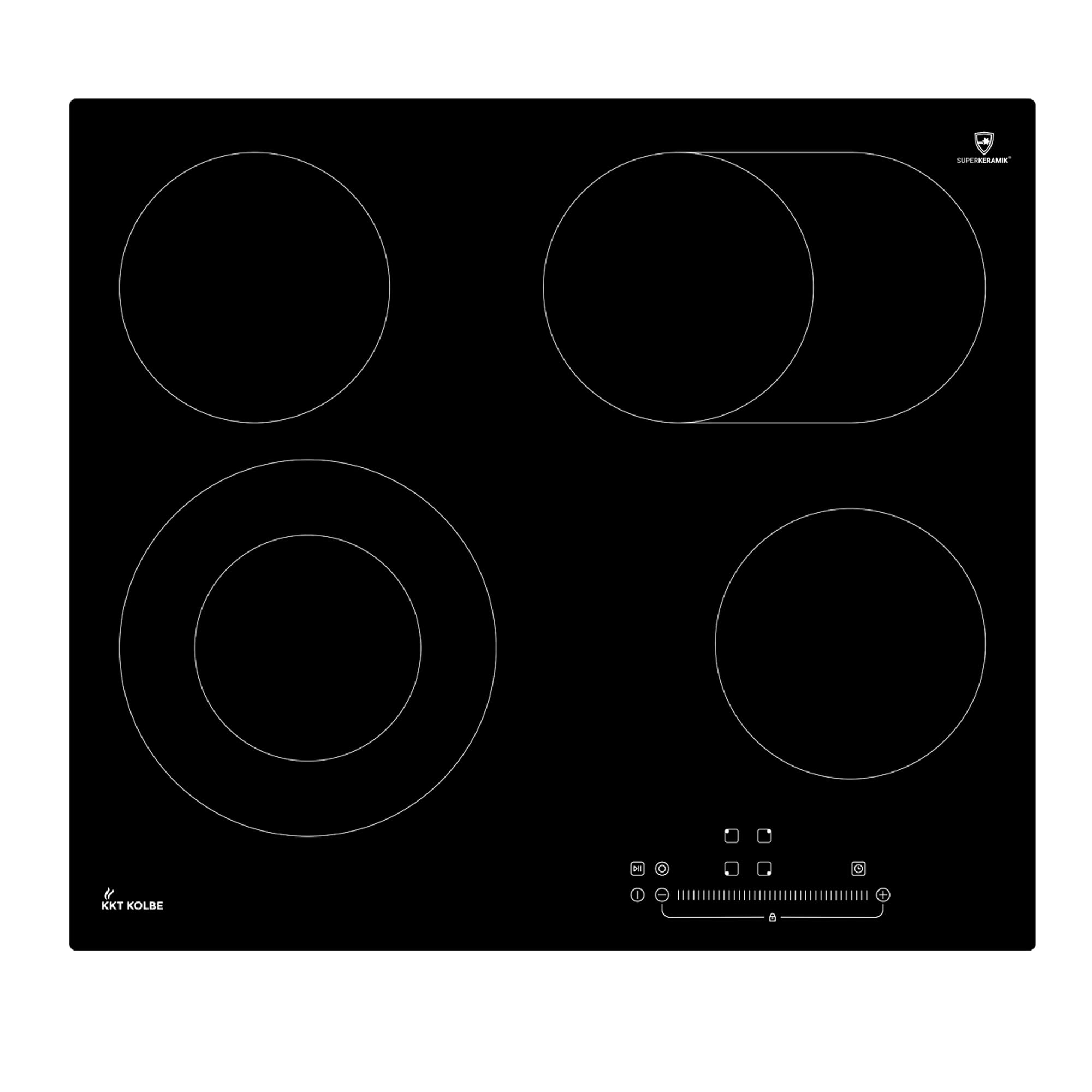 KKT KOLBE Kochfeld Autark Glaskeramik 60 cm | 7,2 kW | 4 Zonen | 9 Stufen | Bräterzone | Dualkochzone | Rahmenlos | Touch Slider | Timer | KK590RL