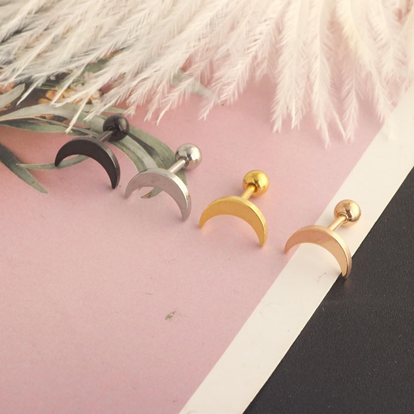 Oro Amarillo 9K / 14K / 18Kilates Pendientes para Mujer, Luna, Pendientes Oro para Mujer