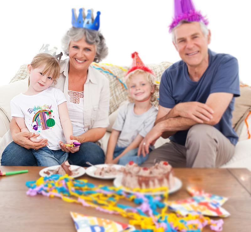 4th Birthday Shirt for Girls, 4th Birthday Dress for Girls, 4th Birthday T Shirt for Girls 4 Year Old Birthday Gift for Girls, 4th Birthday Decoration Rainbow Balloon Birthday Clothes for Girls3