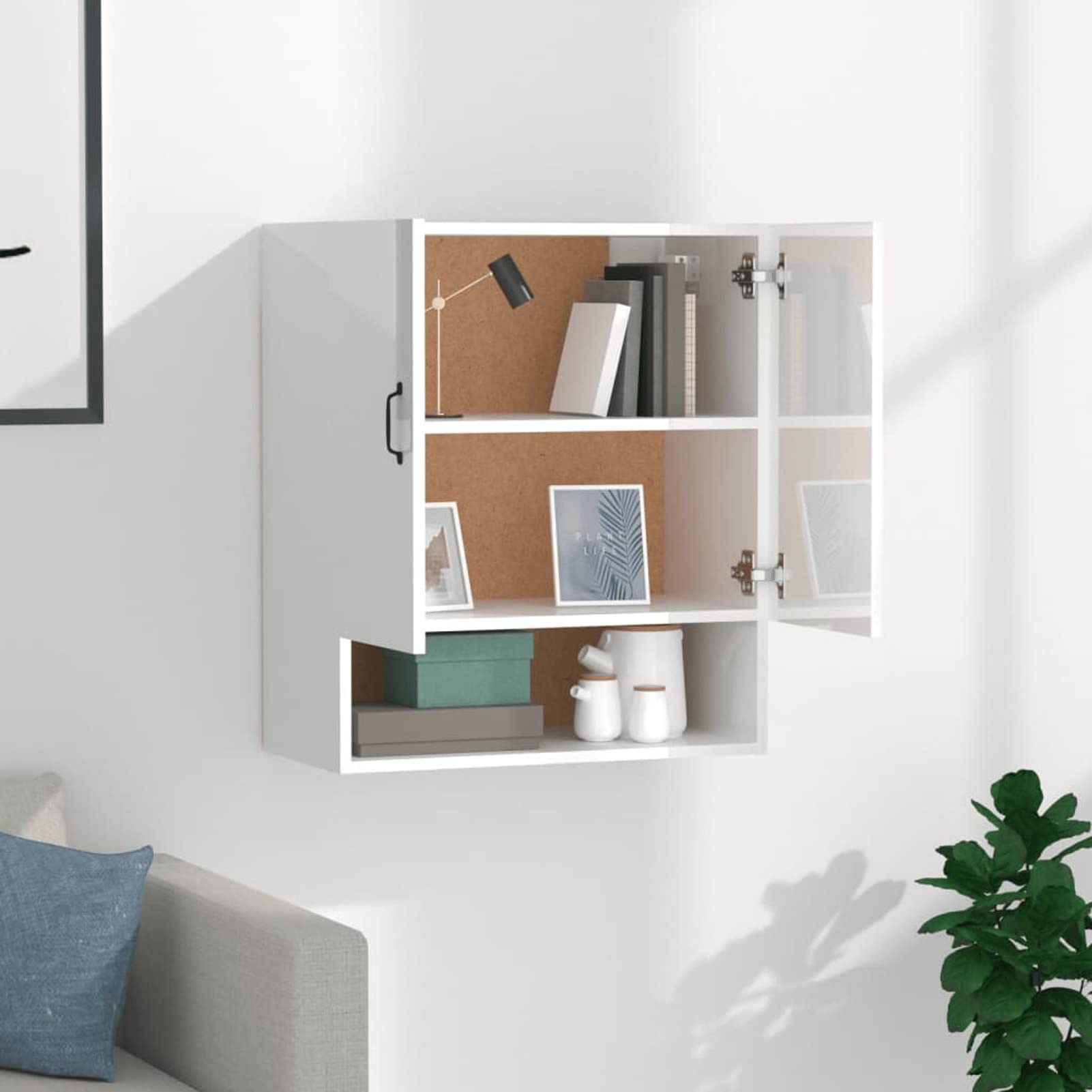 Armoire Murale Vitrée En Chêne 40x31x60cm - Rangement Suspendu Pour Cuisine, Salon Ou Salle De Bain - Porte Et étagères Incluses - 4