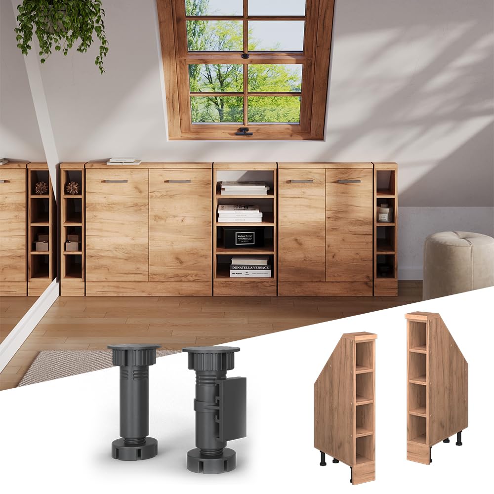 Vicco Meuble de Rangement sous Pente Rion, Chêne doré/Chêne doré | L15 x P46 cm , avec 4 compartiments, gain de place pour les pièces mansardées