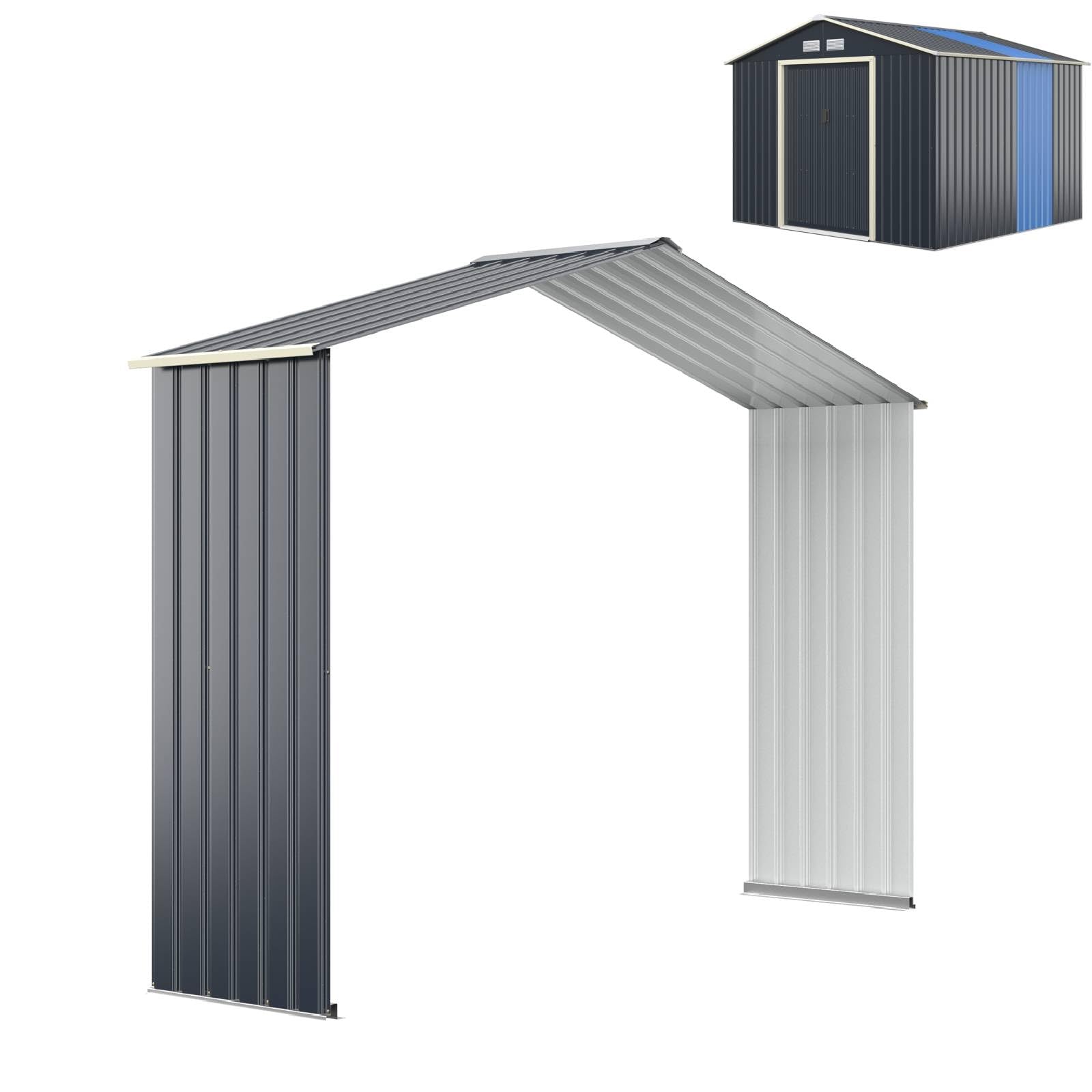 TANGZON Metal Garden Shed and Extension Kit, Galvanized Roof Tool Storage House with Lockable Doors & 4 Vents, Outdoor All-Weather Bike Shed (Shed Extension Kit ONLY)