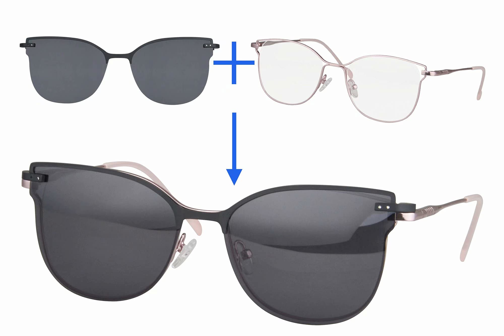 SHINU Damen Metallrahmen Progressive Multifokus-Lesebrille Blaulichtblockierende Brille mit Clip auf Polarisierten Sonnenbrillen-MF1020