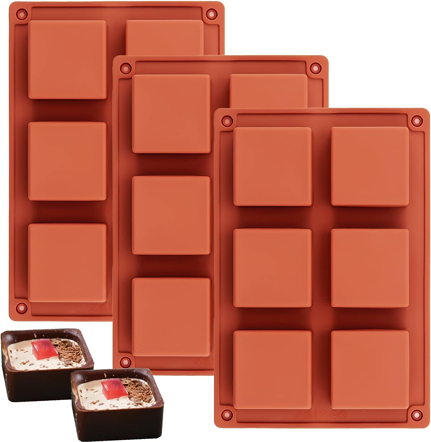 Skytail 6 Slot Square soap Mould, Silicone Brownie Pan 2" x 2" x 1" Square Baking Molds for S'More in Chocolate/Brownie Bite/Muffin/Cornbread/Cake, Candle Mould.-image-0