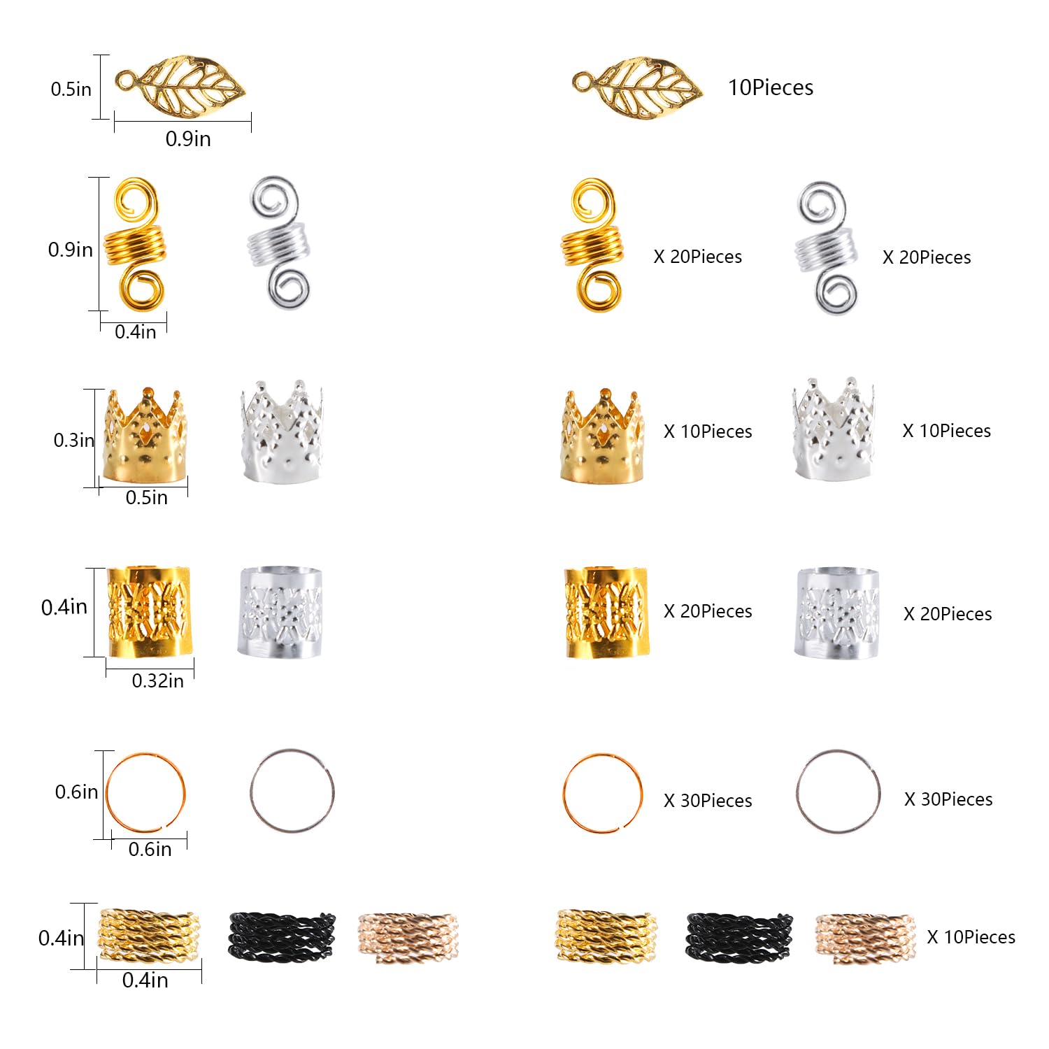 220 Anelli Capelli In Metallo Per Dreadlock E Trecce - Set Argento E Oro - Foto 7