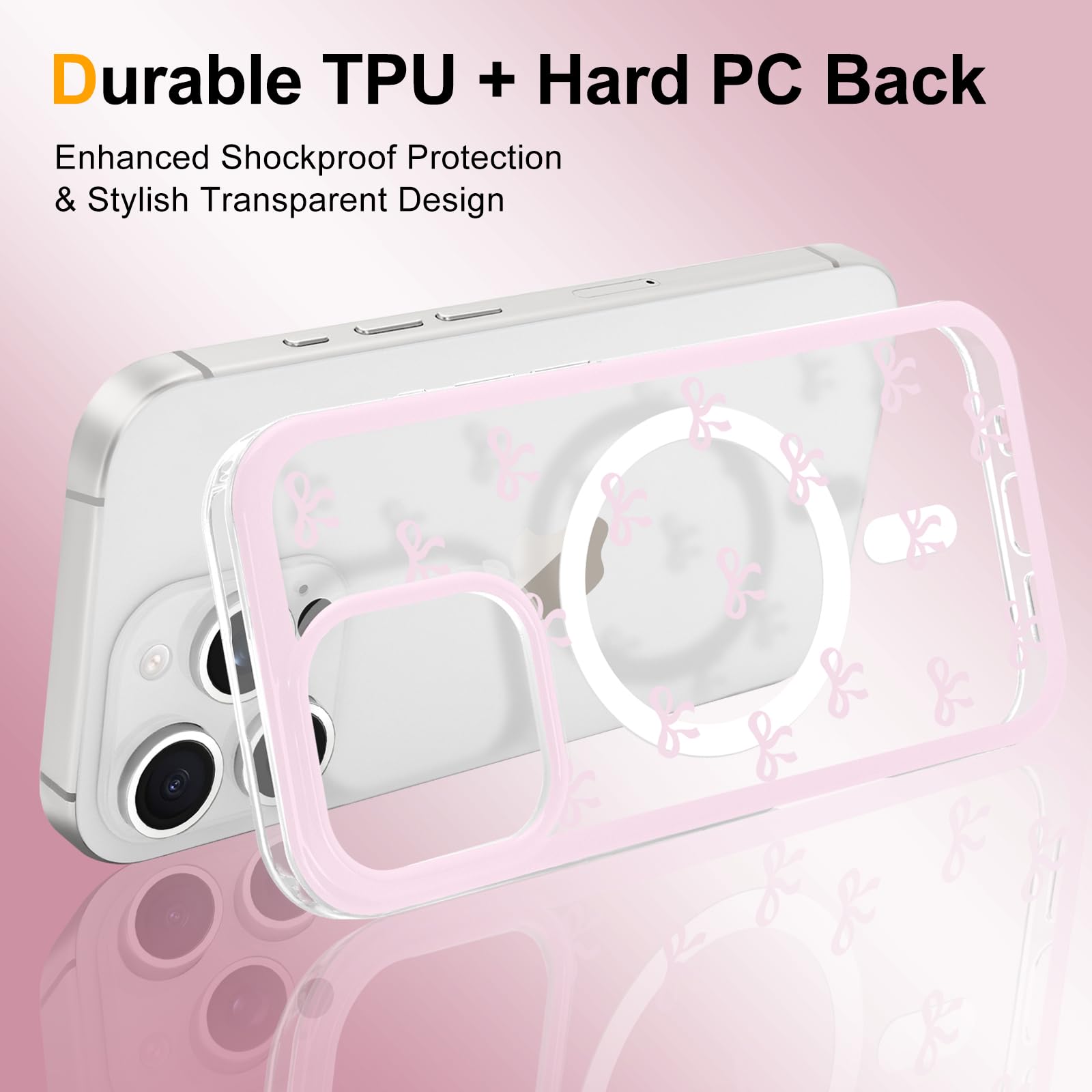LCHULLE Cover Magnetic Per IPhone 16 Pro Max - Custodia Trasparente Antiurto Con Protezione Fotocamera Rimovibile - Rosa Rosso - 6
