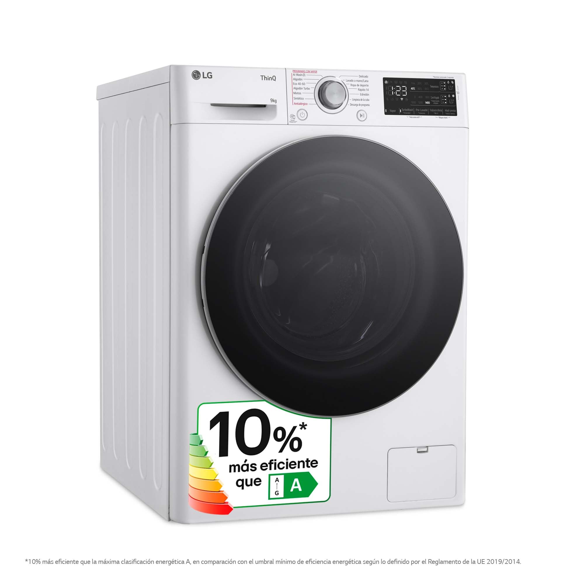 LG F4WR5509A1W - Lavadora Inteligente, 9Kg, 1400rpm, Carga Frontal, AI Direct Drive, TurboWash 360º, Autodosificador, Clasificación A, Serie 500, Blanco