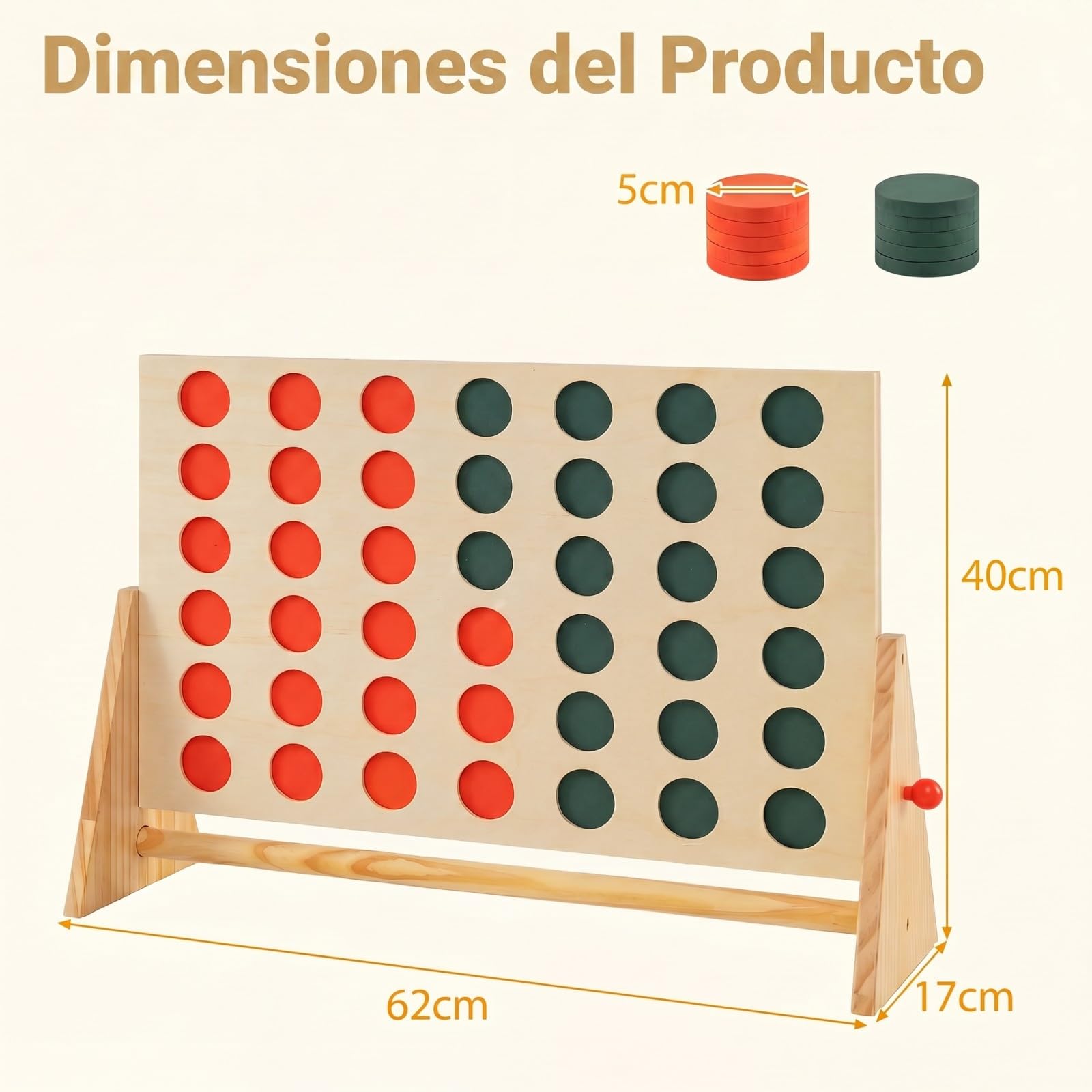 GOPLUS Juego de 4 en Raya para Niños, Cuatro en Raya con 42 Piezas de Ajedrez y Marco de Madera de Pino para Familia, Juego de Conecta 4 para Interiores y Exteriores para 7+ Años