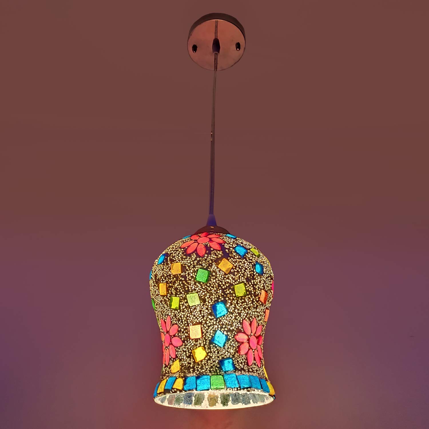 Frecons Mosaic Doom Shape Gold and Glass Multicolour Colour Hanging Ceiling Lamp Hanging for Living Room Bed Room Indoor/Out Door Lamp
