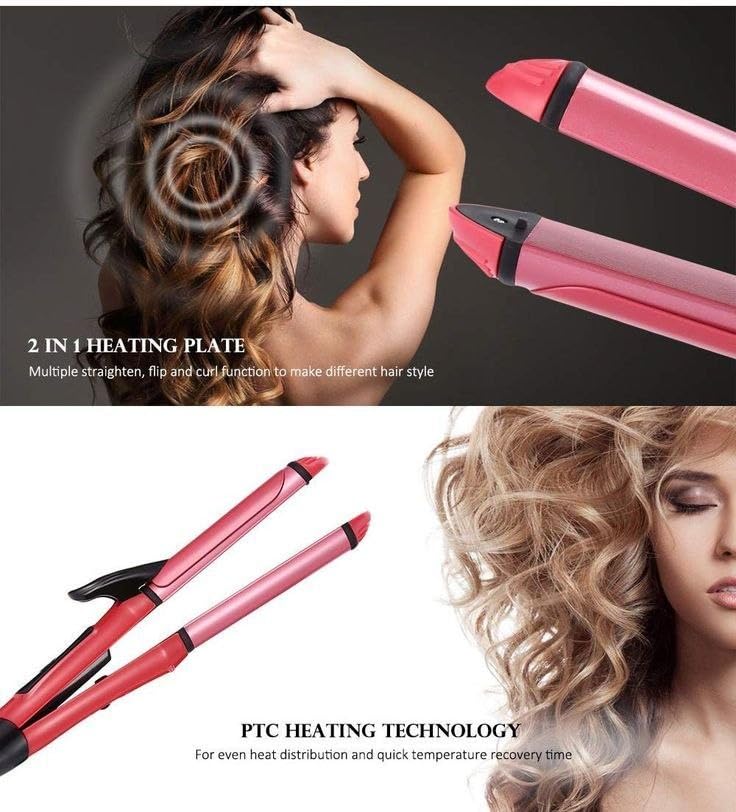 Image of nuovva 2-in-1 Mini Hair Straightener & Curler for Women | Ceramic Coated Plates, 30s Fast Heating Hair Styler (Pink) | Anti-Frizz Ionic Technology with 360 Swivel Cord & Travel Lock