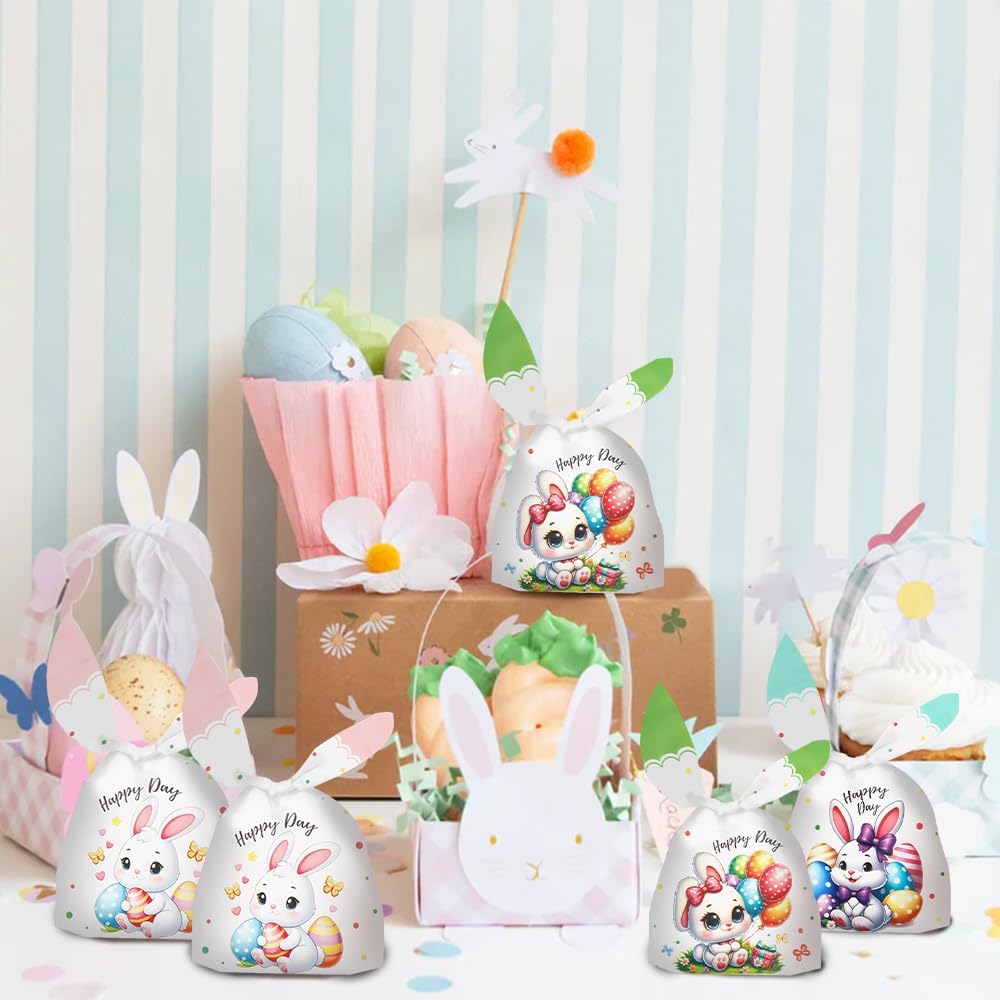 Easter Treat Bags, 50 PCS Easter Candy Bags, Easter Gift Bags, Easter Goodie Bags, Rabbit Ear Shape Plastic Easter Cookie Bags Snack Bags Goody Bags for Kids Easter Party Favor Supplies, 3 Styles - Image 3