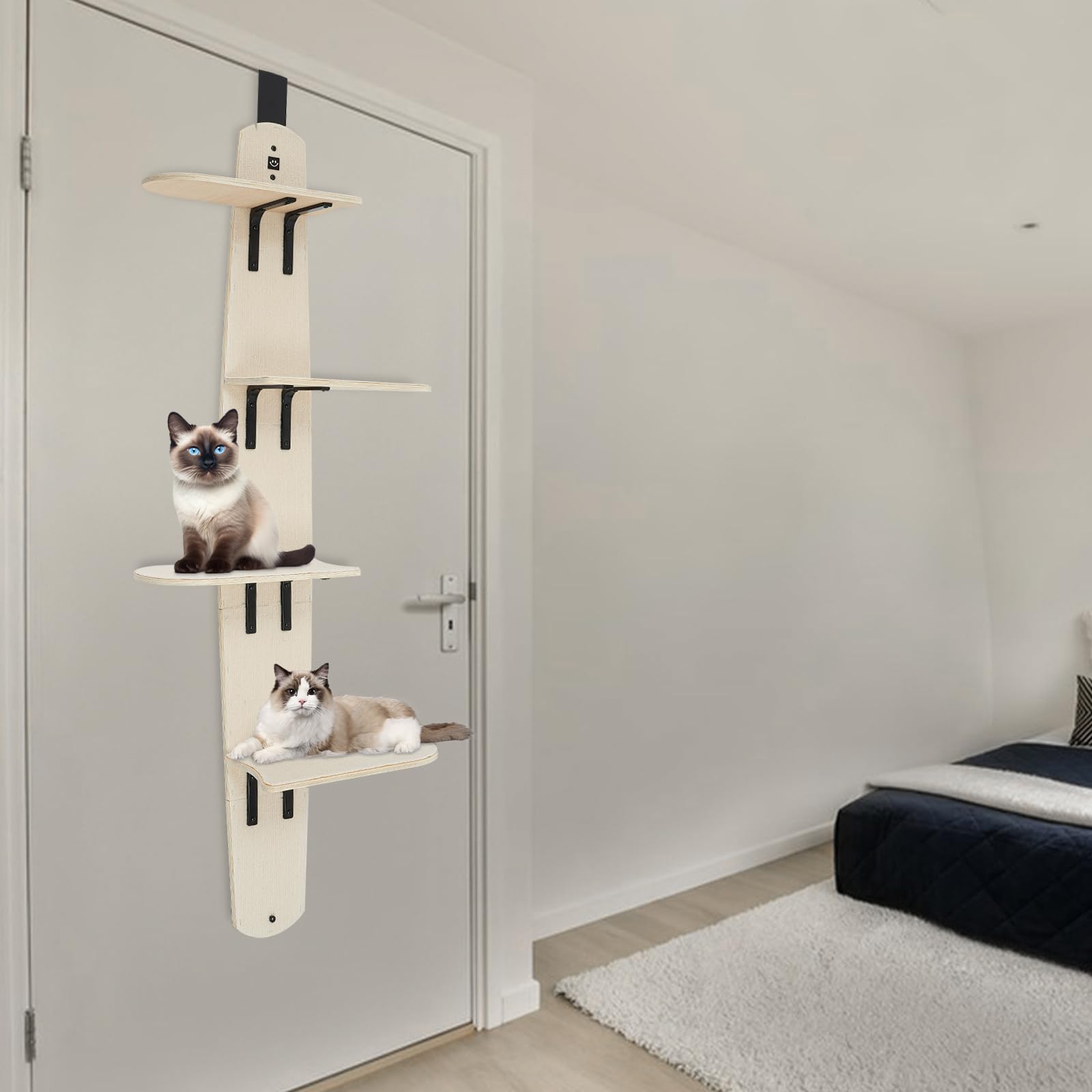 4-stöckig Kratzbaum Katzenbaum Outdoor Wetterfest Deckenhoch Deckenspanner Katzenleiter Katzentreppe Katzen Wandelemente Zum Klettern Katzenkletterwand Katzenhöhle Wand