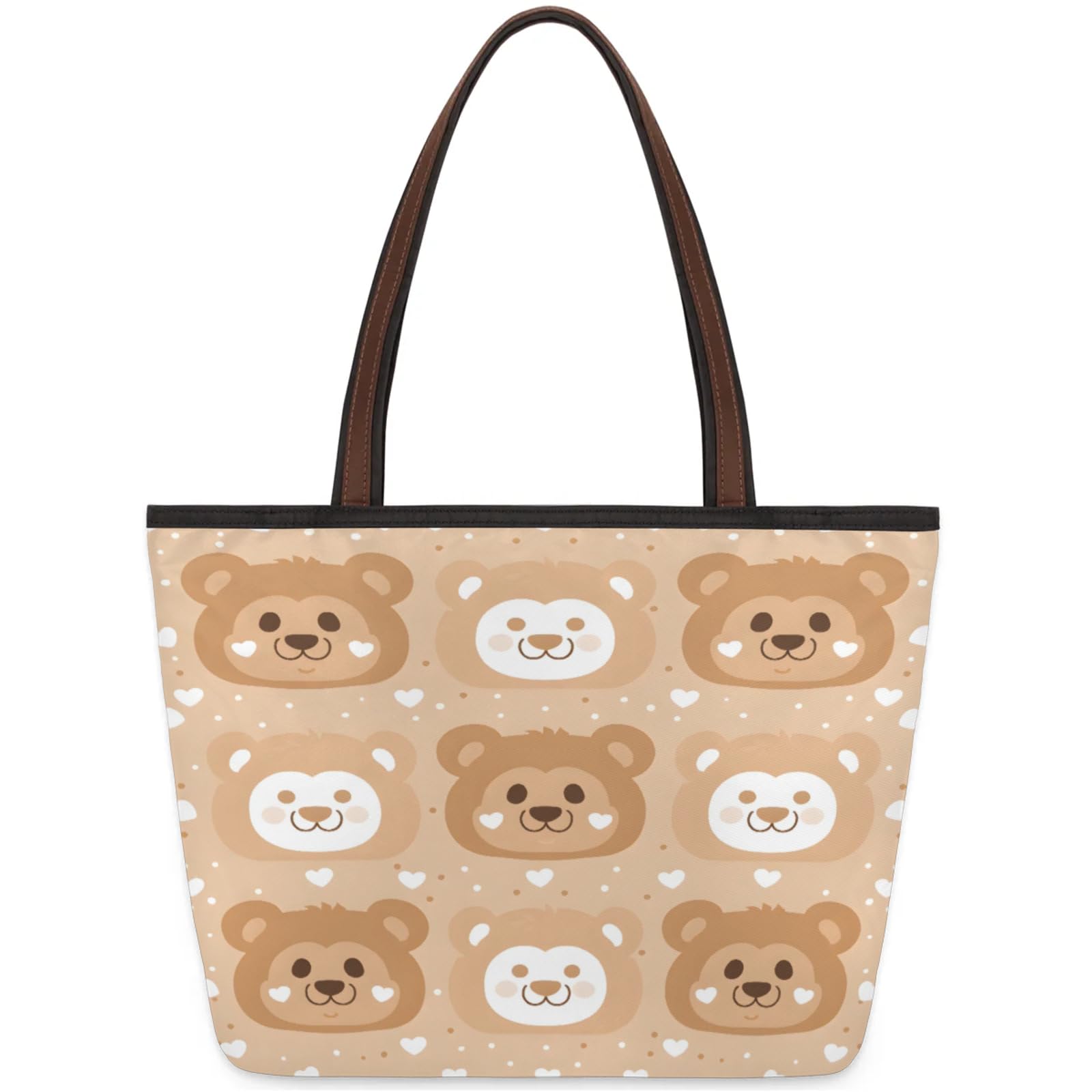 Cartoon Bears Face Tote Bag Multi Pocket Zippered Beach Bag Lightweight Waterproof Handbag for Women Men Work Gym Travel Swimming Yoga Grocery Shopping M