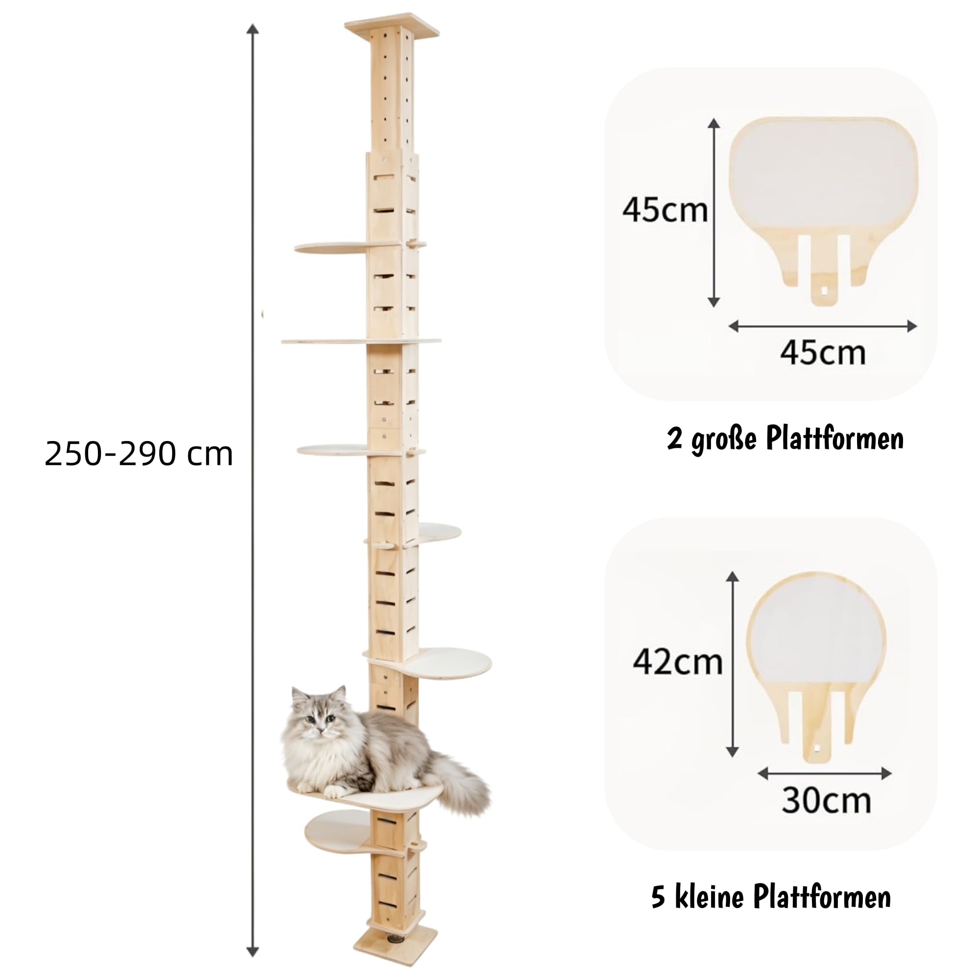 Road Kratzbaum, Katzenleiter bis zur Decke, höhenverstellbar (250-290cm), extrem hoch, 7-Ebenen-Katzenbaum, Einrichtungsideal für Wohnzimmer & Schlafzimmer