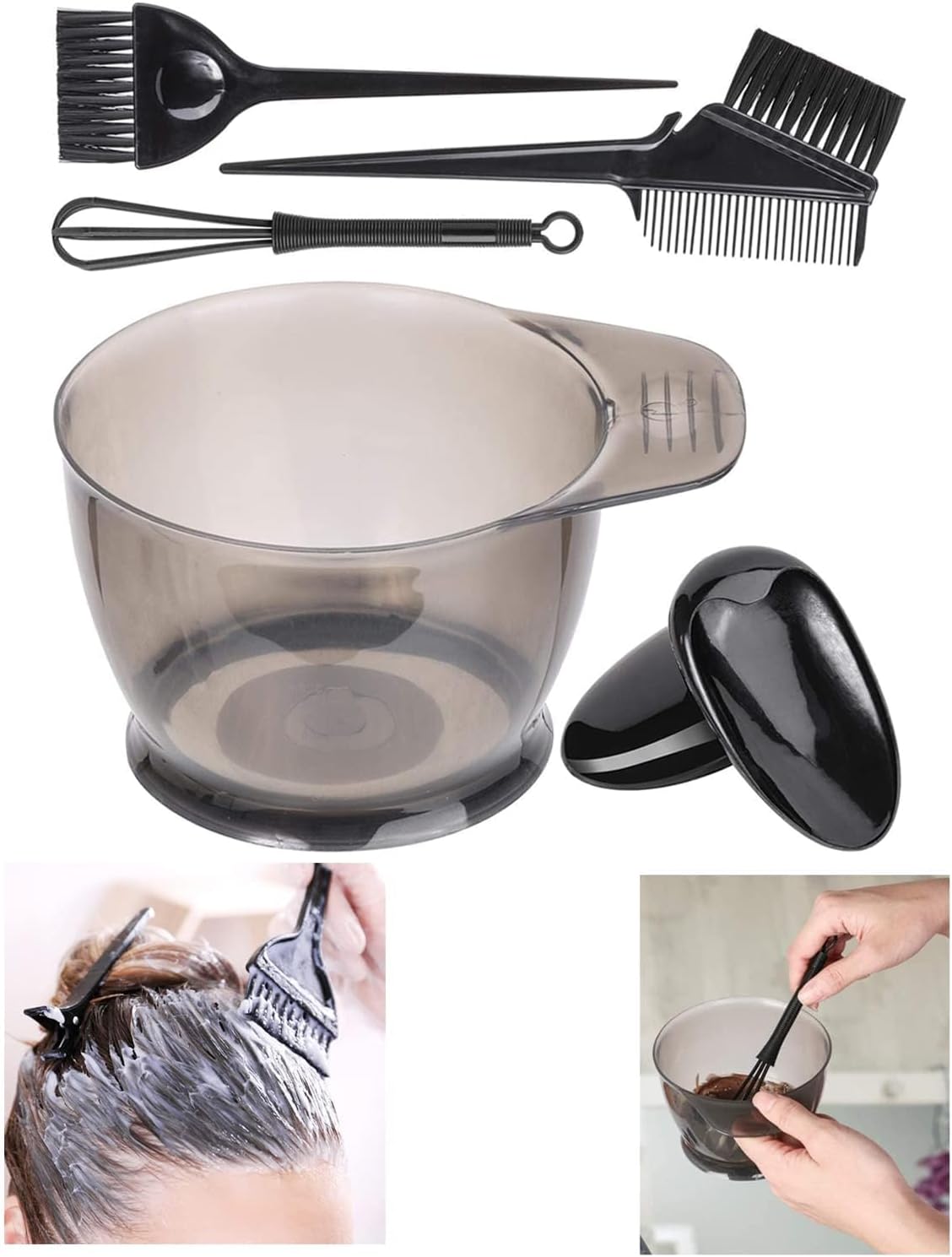 Hair Dye Coloring Kit with Hair Color Bowl,Hair Dyeing Brush Hair Coloring Tool Kit,Dye Brush Comb,Tinting Bowl,Ear Caps,Dye Mixer,Bleach Tinting Brushes Tool for Salon Home Coloring Dye Kit (Black)
