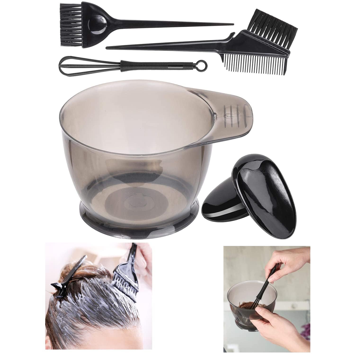 Hair Dye Coloring Kit with Hair Color Bowl,Hair Dyeing Brush Hair Coloring Tool Kit,Dye Brush Comb,Tinting Bowl,Ear Caps,Dye Mixer,Bleach Tinting Brushes Tool for Salon Home Coloring Dye Kit (Black)