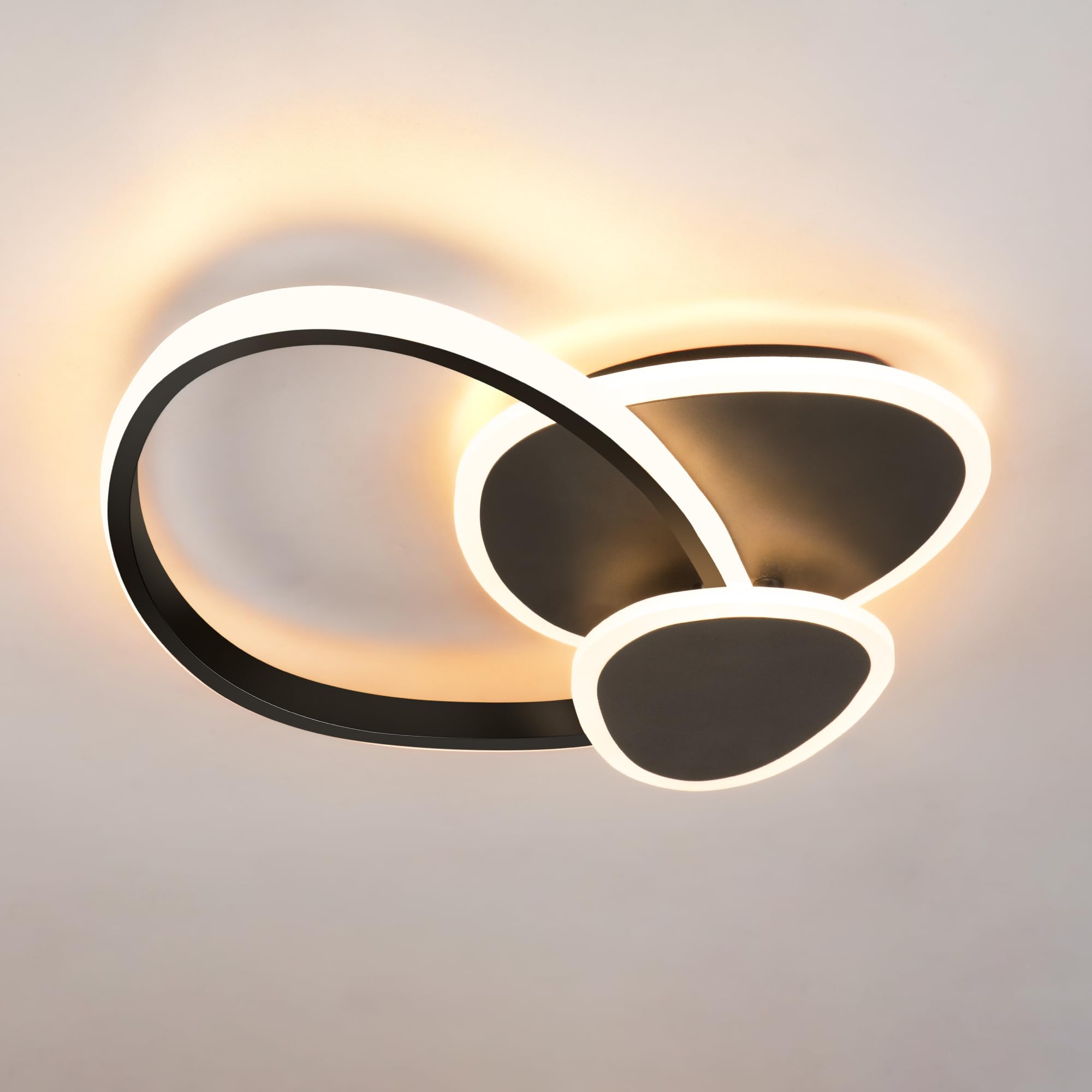 MELAYR Ceiling Lights 32W, Modern Peach-Shaped LED Ceiling Light 3000K/4500K/6500K, 3840LM Black Ceiling Light Fixtures for Living Room Bedroom Kitchen Office Hallway, Memory Function,37cm