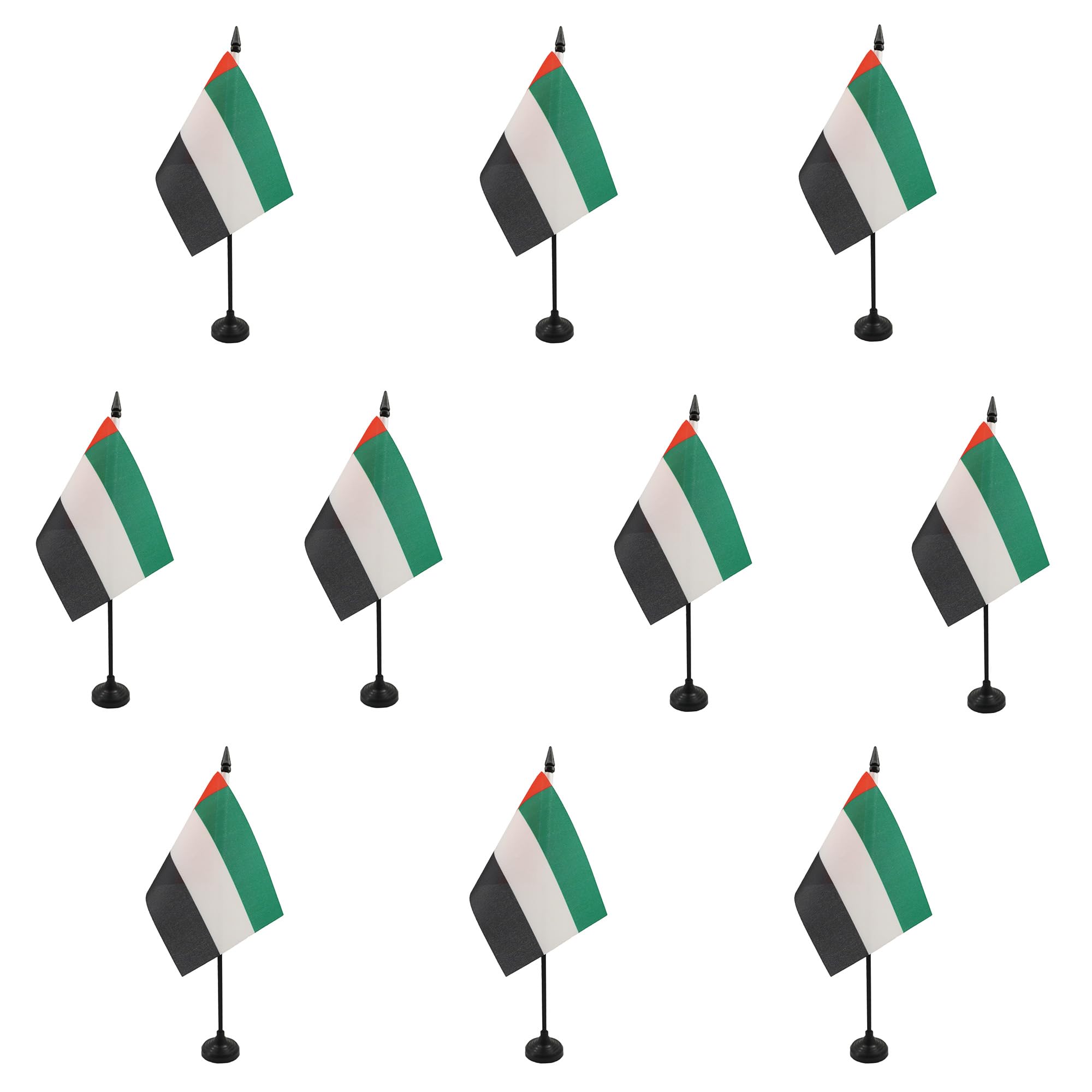 AZ FLAG - Set of 10 United Arab Emirates Table Flag 4'' x 6'' - 10 Small Emirati Office Flags 100% Polyester 15 x 10 cm - Mini Desk Flag with 10'' Pole and Black Plastic Base — image 1